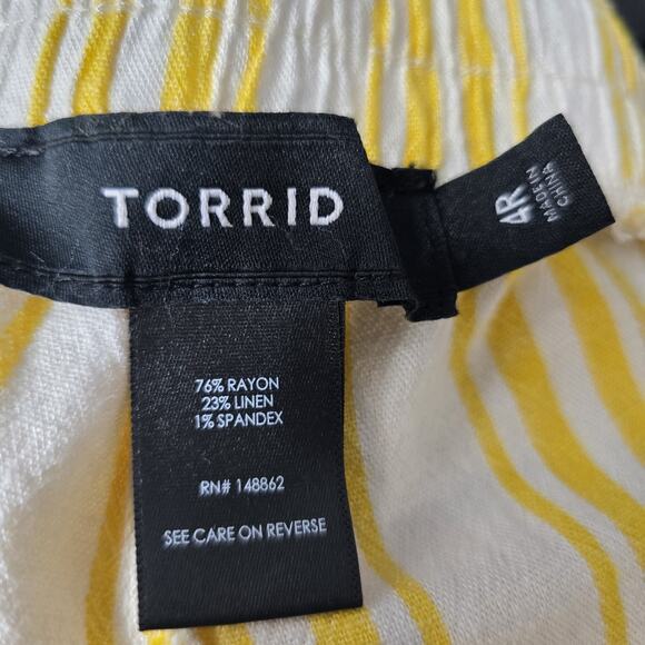 Torrid Linen Blend Pants Yellow White Stripe 4 Regular - Picture 3 of 6